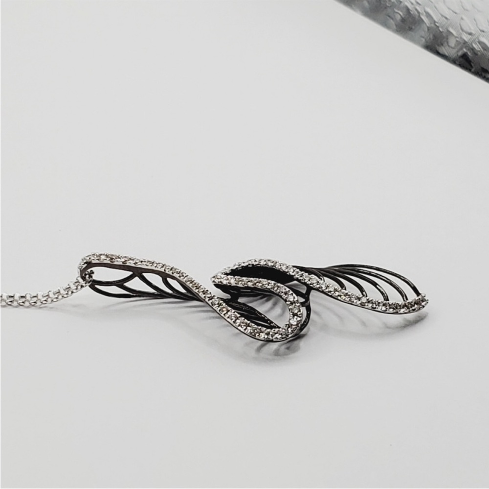 14k Solid White / Black Gold Genuine Round Diamond Swirl Pendant Necklace - Picture 2 of 10